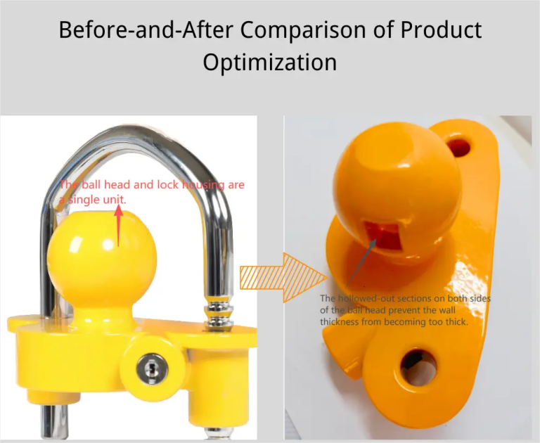 Comparison of two different trailer hitch ball designs for trailer lock compatibility