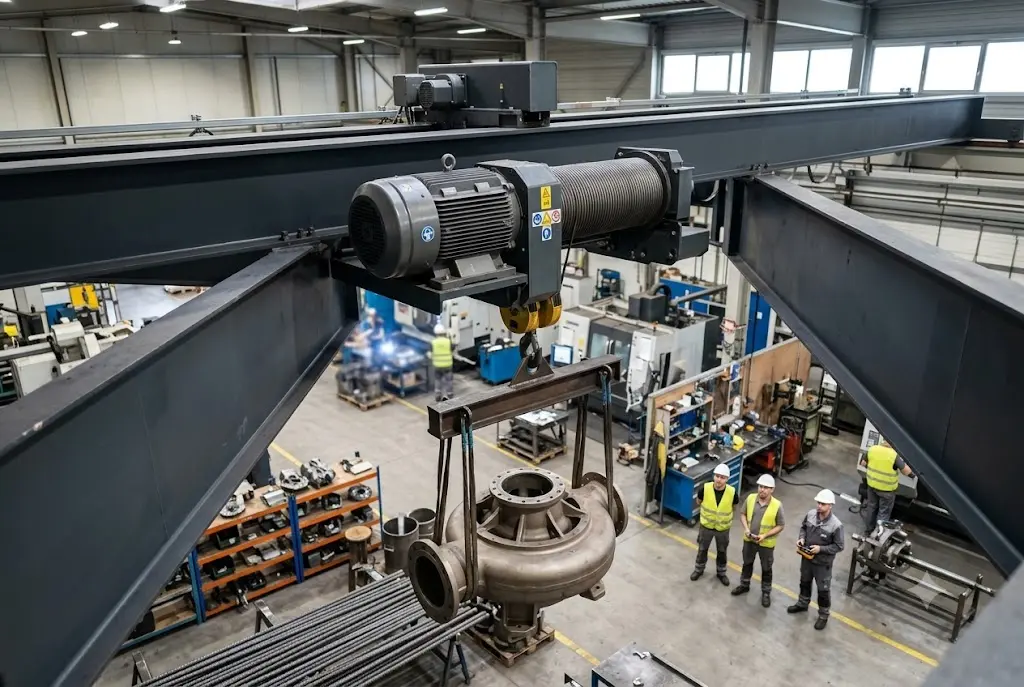 Heavy-duty crane winch motor casing and wire rope hoist components manufactured by precision high-pressure die casting for factory lifting equipment.