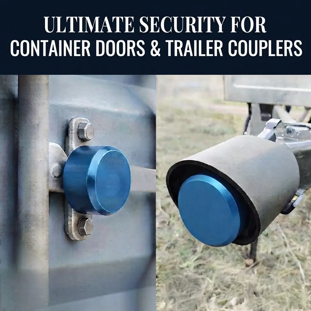 Anodized Puck Lock Installed on Trailer Coupler and Van Door