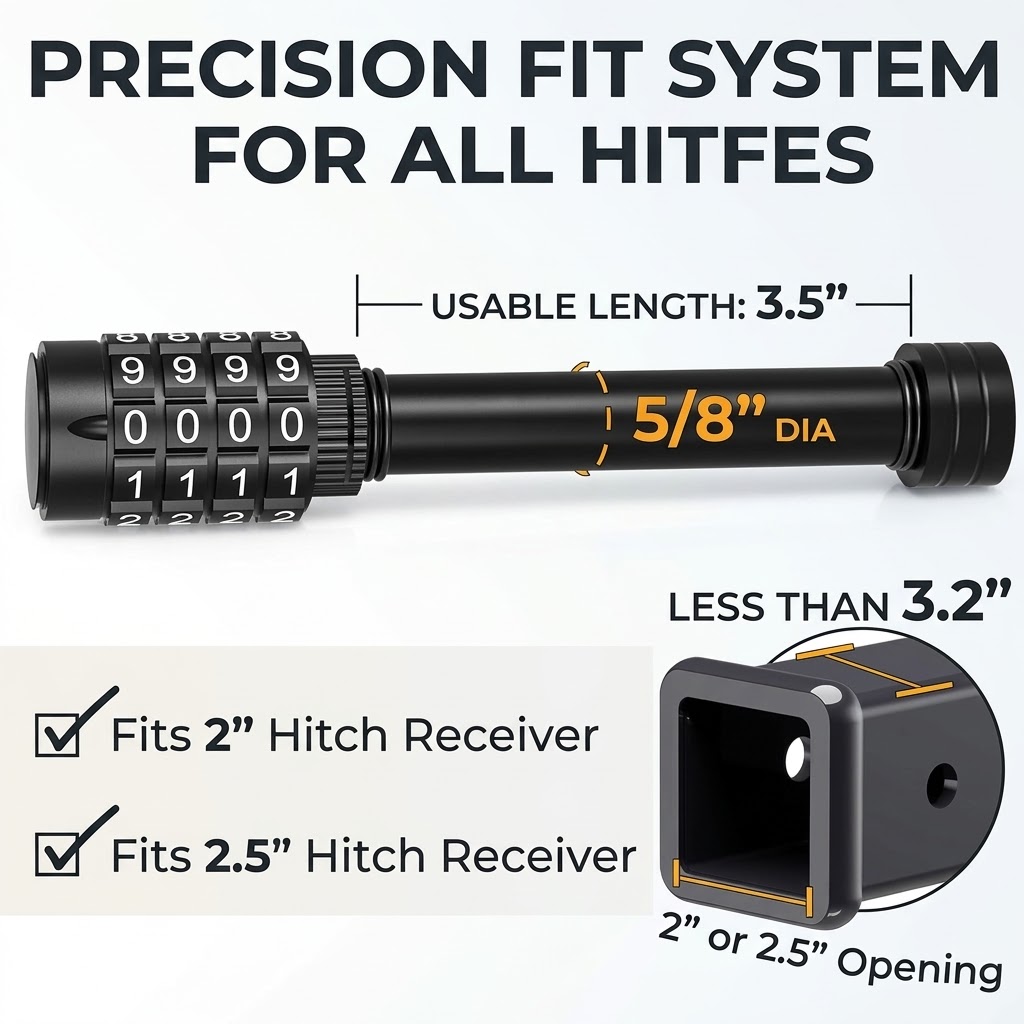 Trailer hitch lock dimensions and 3.5 inch usable pin length